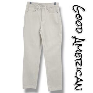 Good American Good Classic Slim Straight Bone High Rise Cream Jeans Womens Sz 26